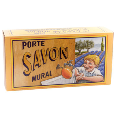 Emballage du support Inox & Savon Rotatif Lavande de la collection "Portes Savons" - Fabriqué en France par La Savonnerie de Nyons