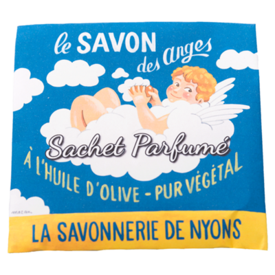 Sachet Parfumé à la fleur de coton avec une illustration retro d'une ange de la collection Linge de maison "Sachets Parfumés" - Fabriqué en France par La Savonnerie de Nyons