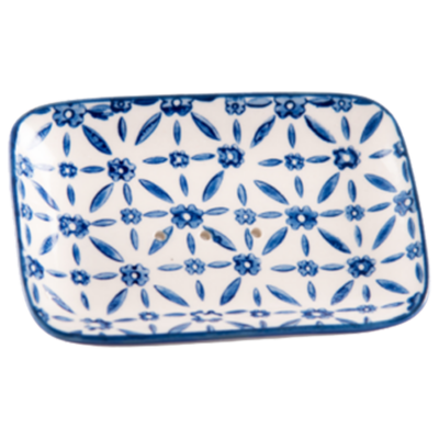 Porte savon en céramique aux motifs bleux- ideal pour les savons rectangles de 100g de la collection pour la maison 