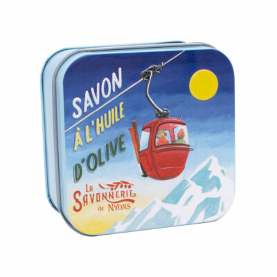 Boite à savon en métal avec une illustration de teleferique de la collection de savons "Boites avec Savons" - Fabriqué en France par La Savonnerie de Nyons