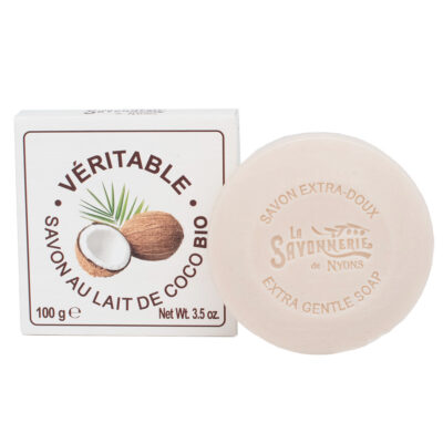 Savon rond au lait de coco Bio de la collection de savons "Savons aux laits végétaux BIO" - Fabriqué en France par La Savonnerie de Nyons