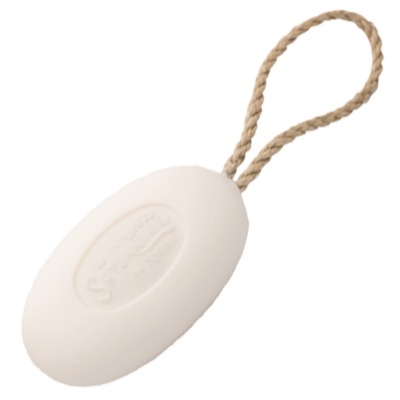 Savon corde au lait d'ânesse bio 200 g à suspendre, sans emballage, sur fond blanc, de La Savonnerie de Nyons