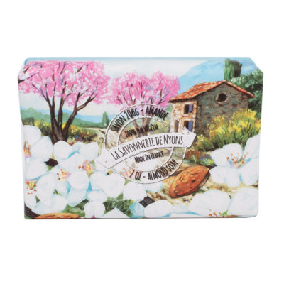La Savonnerie de Nyons | La Savonnerie de Nyons Savon de 200g à la fleur d'amandier avec emballage papier avec une illustration aquarelle d'un amandier en fleur de la collection "Savons solides et liquides" - Fabriqué en France par La Savonnerie de Nyons