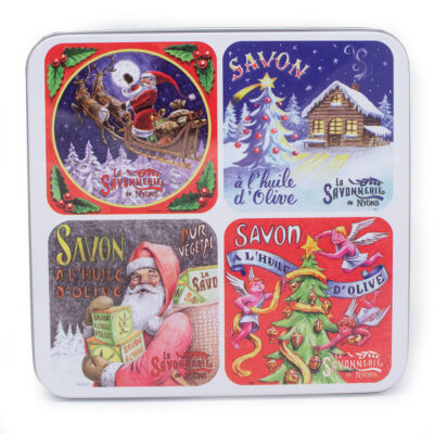 boite avec 4 savons sur le thème de Noël de la Savonnerie de Nyons