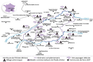 Carte representant la zone ou est produitel'huile d'olive AOP de Nyons