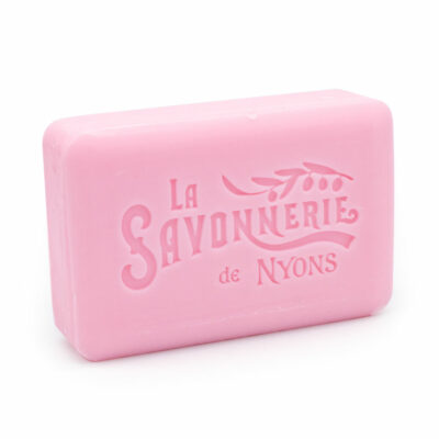 Savon de 200g à la rose avec emballage papier avec une illustration aquarelle d'un jardin de rosiers de la collection 