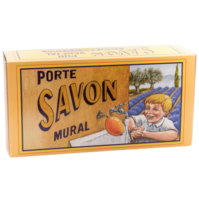Emballage de savon d'ecolier rotatif representant un jeune garçon blondinet devant un champ de lavande - La Savonnerie de Nyons