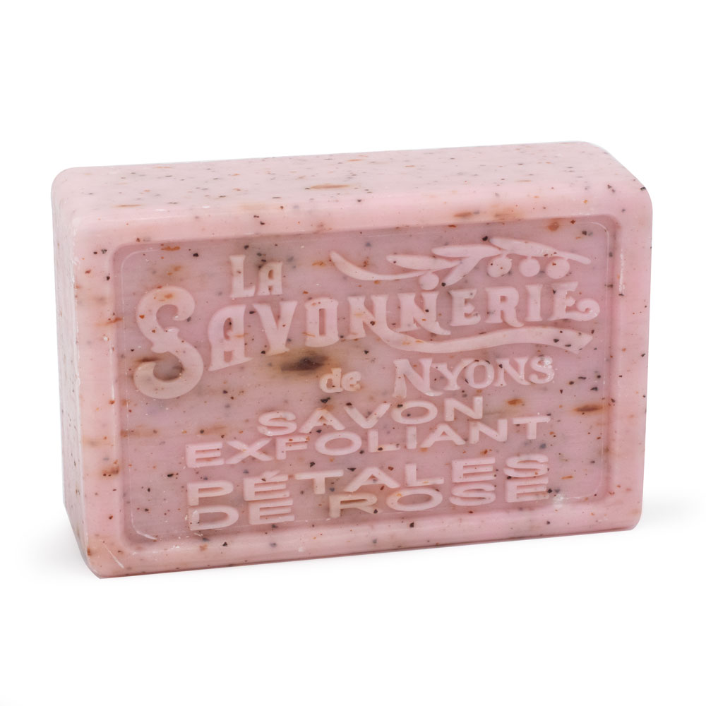 Savon exfoliant aux pétales de rose de la collection "Savons Exfoliants" - Fabriqué en France par La Savonnerie de Nyons