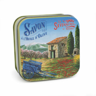 Savons dans une boite en métal avec une illustration de la borie de la collection de savons  "Boites avec Savons" - Fabriqué en France par La Savonnerie de Nyons