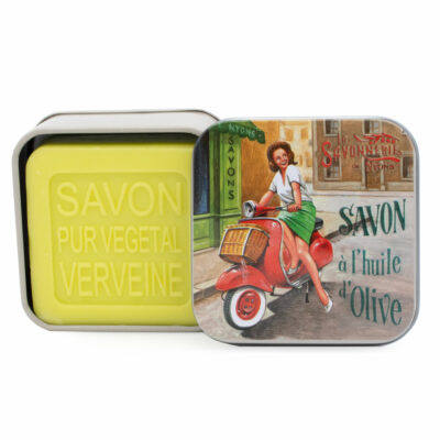 Savons dans une boite en métal avec une illustration de Vespa de la collection de savons  "Boites avec Savons"