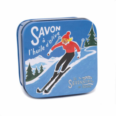 Savons dans une boite en métal avec une illustration de caviste de la collection de savons  "Savons des Métiers" - Fabriqué en France par La Savonnerie de Nyons