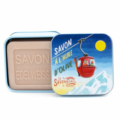 Savons dans une boite en métal avec une illustration d'oeufs de la collection de savons  "Boites avec Savons"