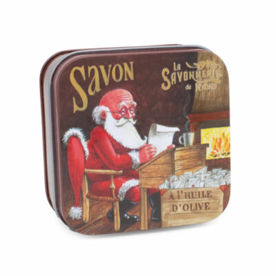 Savons dans une boite en métal avec une illustration de lettre au Père Noël de la collection de savons  "Boites avec Savons" - Fabriqué en France par La Savonnerie de Nyons