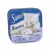 Boite à savon en métal bleu avec une illustration de chat et chaton de la collection de savons "Boites avec Savons" - Fabriqué en France par La Savonnerie de Nyons