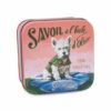 Boite à savon en métal avec une illustration de chien Westie de la collection de savons "Boites avec Savons" - Fabriqué en France par La Savonnerie de Nyons