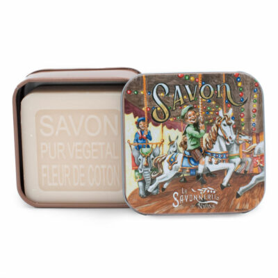 Savons dans une boite en métal avec une illustration de manège de la collection de savons  "Boites avec Savons"