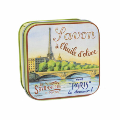 Boite à savon en métal avec une illustration du quartier Montmarte à Paris collection de savons "Boites avec Savons" - Fabriqué en France par La Savonnerie de Nyons