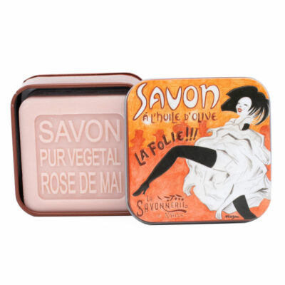 Savons dans une boite en métal avec une illustration retro des Folies Bergères collection de savons  "Boites avec Savons"