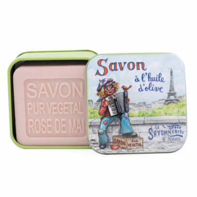 Savons dans une boite en métal avec une illustration retro de Gavroche collection de savons  "Boites avec Savons"