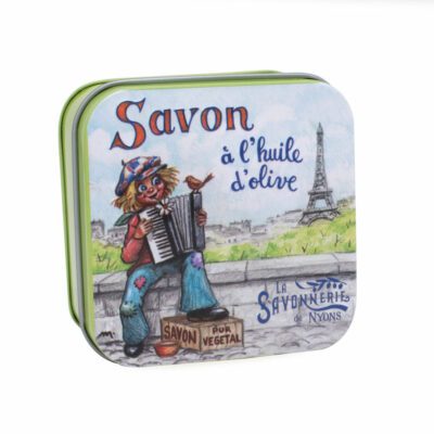 Boite à savon en métal avec une illustration retro de Gavroche collection de savons "Boites avec Savons" - Fabriqué en France par La Savonnerie de Nyons