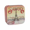 Boite à savon en métal avec une illustration retro de la Tour Eiffel Parisienne de la collection de savons "Boites avec Savons" - Fabriqué en France par La Savonnerie de Nyons