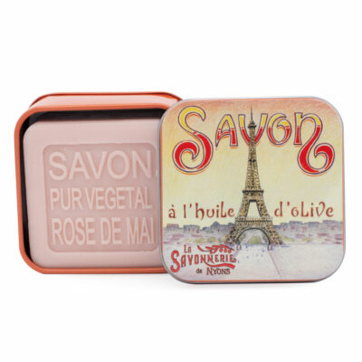 Savons dans une boite en métal avec une illustration retro de la Tour Eiffel Parisienne de la collection de savons  "Boites avec Savons"