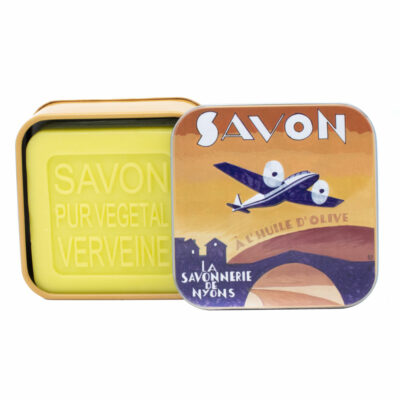 Savons dans une boite en métal avec une illustration retro de la traversée Transmanche de la collection de savons  "Boites avec Savons"