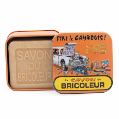 Savon du bricoleur dans une boite en métal illustrée de la collection de savons  "Savons des Métiers"