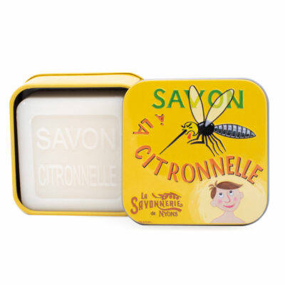 Savon à a citronelle dans une boite en métal illustrée de la collection de savons  "Boites avec Savons"