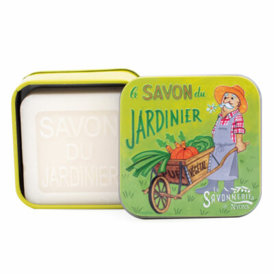 Savon du jardinier dans une boite en métal illustrée de la collection de savons  "Savons des Métiers"