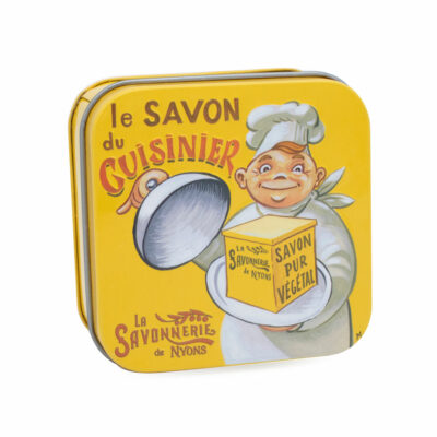 Savon du cuisinier dans une boite en métal retro illustrée de la collection de savons  "Savons des Métiers" - Fabriqué en France par La Savonnerie de Nyons