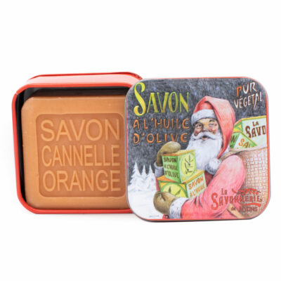 Savon du Père Noël dans une boite en métal retro illustrée de la collection de savons "Boites avec Savons"