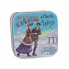 boite en métal retro illustrée avec une scène de patinage sur glace en hiver de la collection de savons parfumés "Boites avec Savons" - Fabriqué en France par La Savonnerie de Nyons