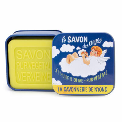 Savon dans une boite en métal retro illustrée par un ange de la collection de savons parfumés "Boites avec Savons"