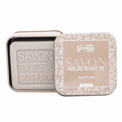 Savon à l'argile blanche dans une boite en métal de la collection de savons parfumés "Savons à base d’ingrédients naturels"