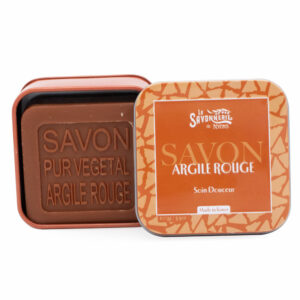 Savon à l'argile rouge dans une boite en métal rouge de la collection de savons parfumés "Savons à l’argile"