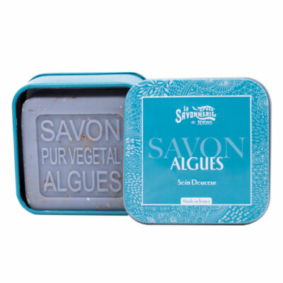 Savon de 100g aux algues dans une boite en métal de la collection de savons soins "Savons à base d’ingrédients naturels"