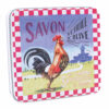 Boite à savon en metal vintage illustrée par un dessin representant un coq - Fabriqué en France par La Savonnerie de Nyons