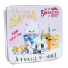 Boite à savon en metal vintage illustrée par un dessin representant un chat persan blanc - Fabriqué en France par La Savonnerie de Nyons
