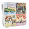 Boite à savon en metal vintage illustrée par un dessin representant une vue de Paris - Fabriqué en France par La Savonnerie de Nyons