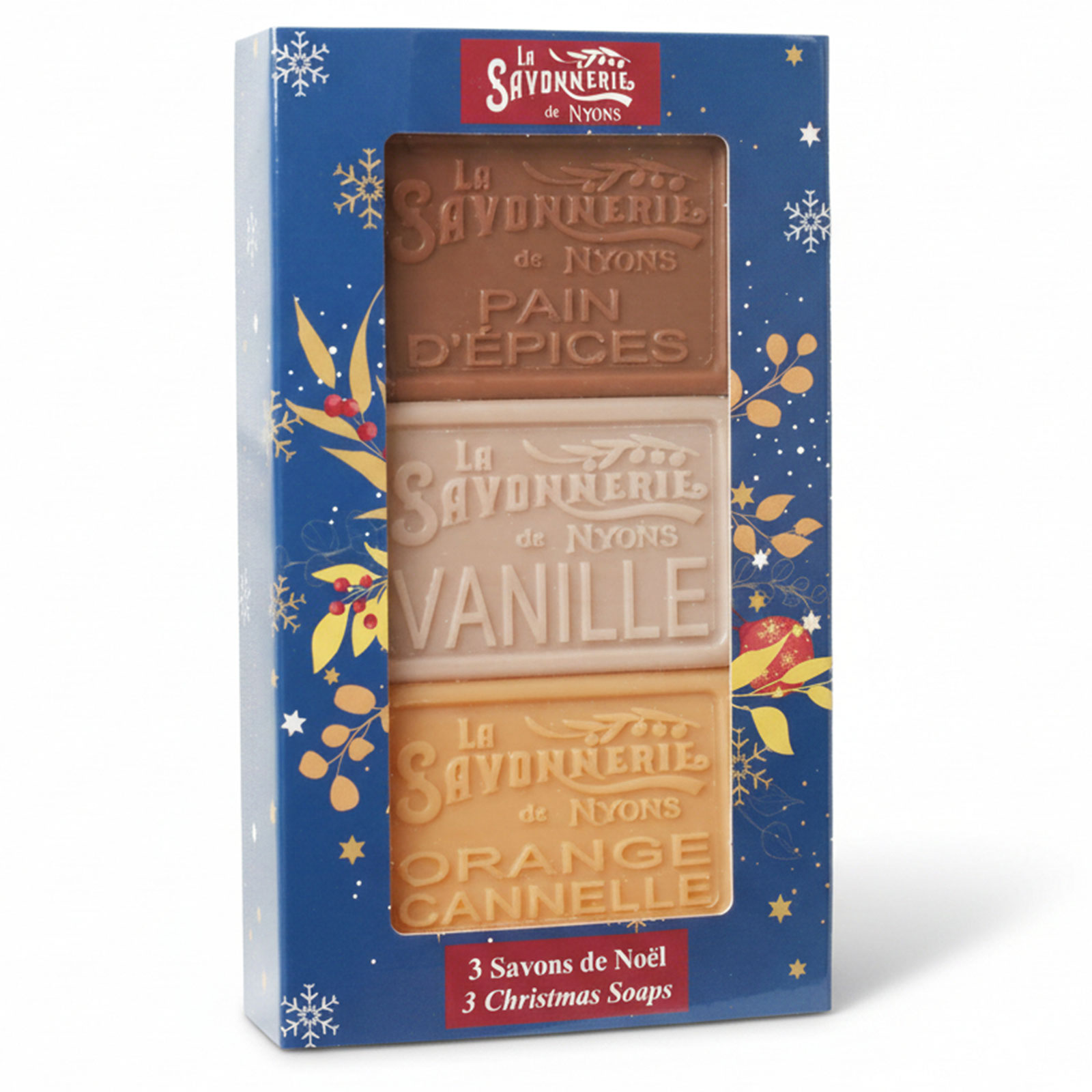 Fourreau 3 savons de Noël 100g - Pain d'épices, Vanille, Orange Cannelle