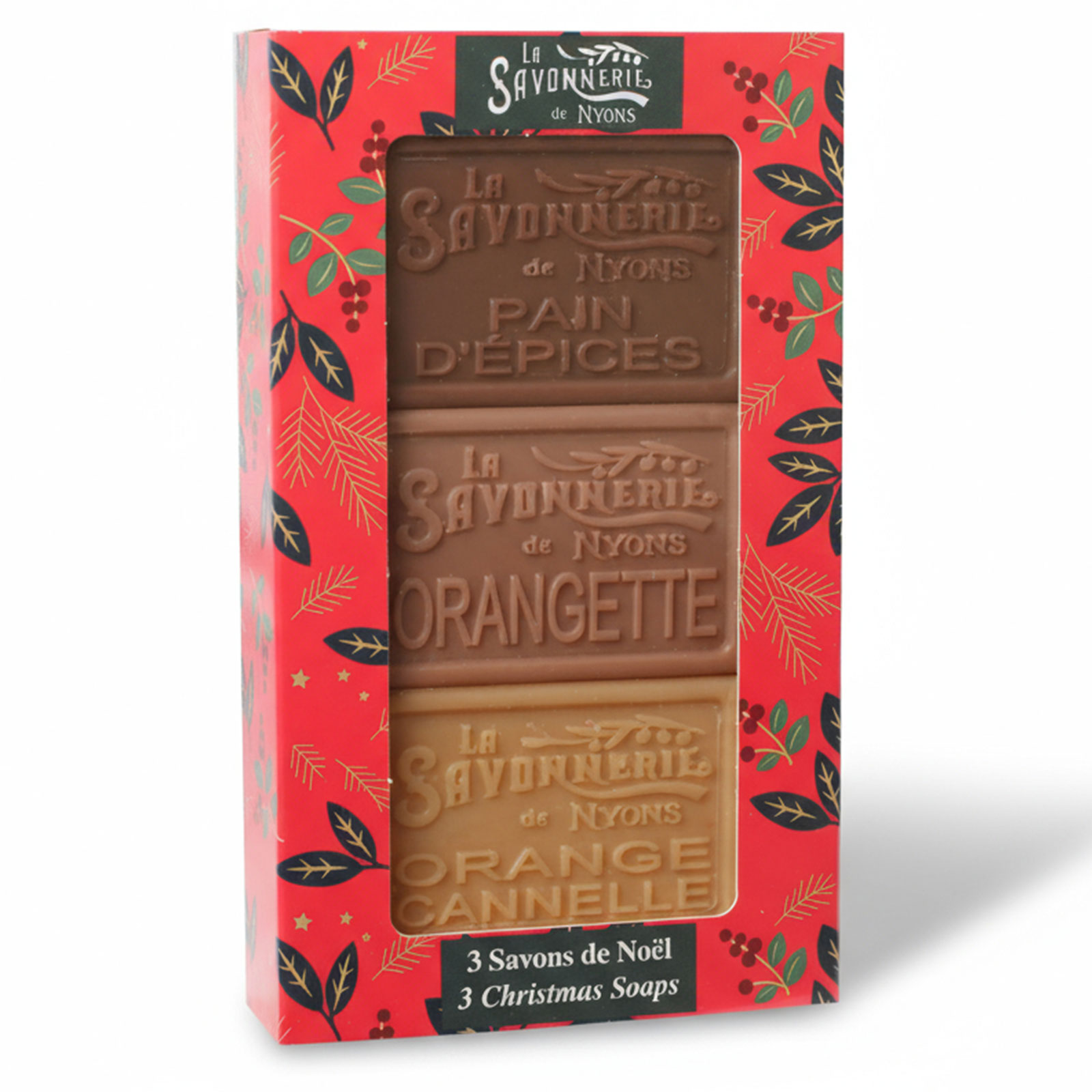 Fourreau 3 savons de Noël 100g - Pain d'épices, Orangette, Orange Cannelle