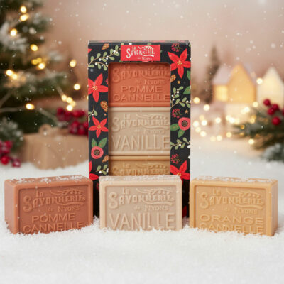 Fourreau 3 savons de Noël 100g - Pomme Cannelle, Vanille, Orange Cannelle