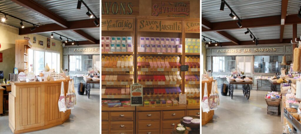 Differentes vues de la boutique provençale de savons à Nyons - LA Savonnerie de Nyons
