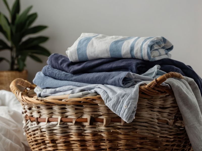 Pile de linge propre dans un panier